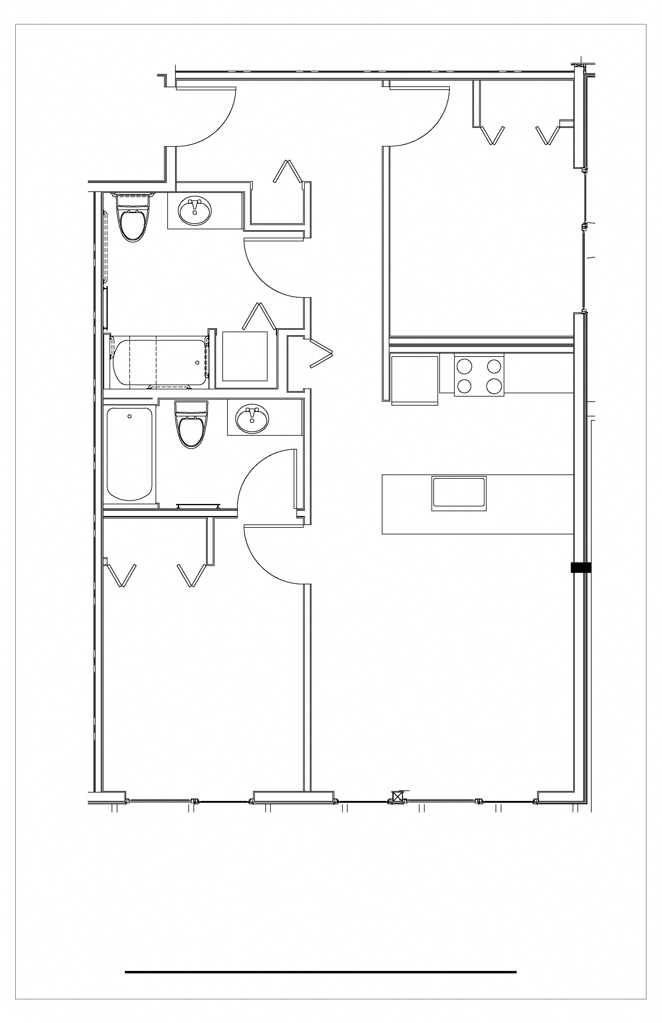 Floor plan for 2 beds, 2 baths, 897 sqft